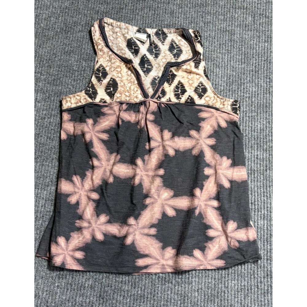 Akemi + Kin WomenSmall Tie Dye Mixed Print Sleeveless V-Neck Tank Top Black Tan